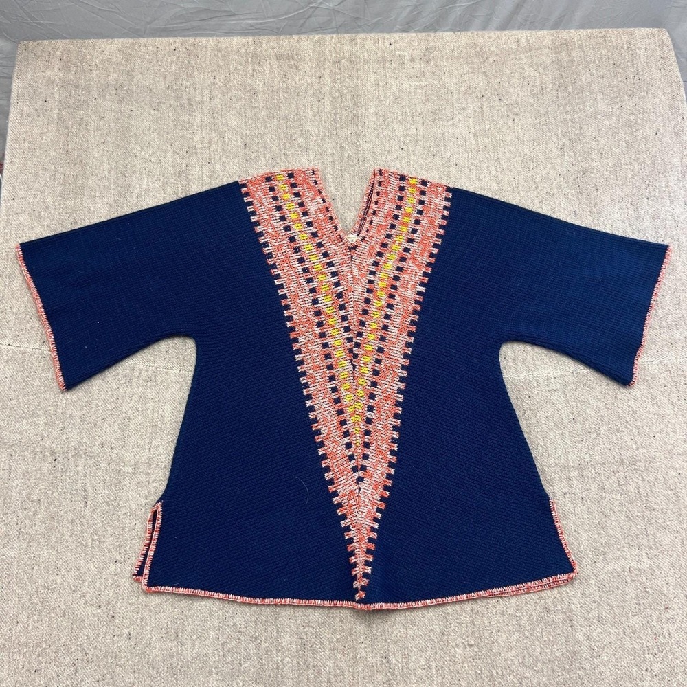 Vintage Roosevelt Sweater Medium Blue 1970s Hippie Bohemian USA